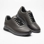 Perforated Grey Leather Sneaker