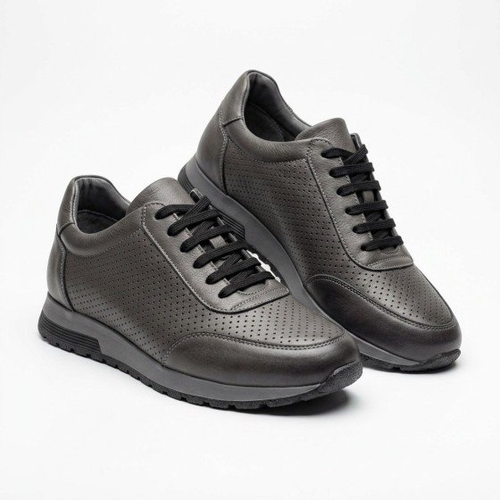 Perforated Grey Leather Sneaker