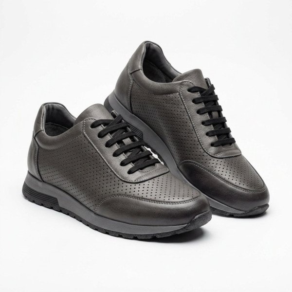 Perforated Grey Leather Sneaker