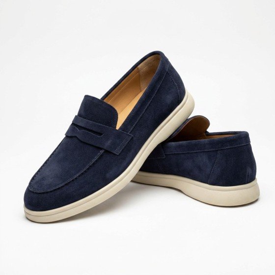 Navy Suede Penny Loafer