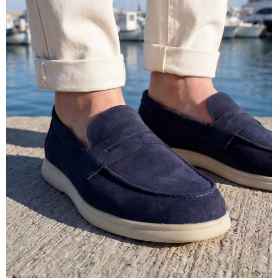 Navy Suede Penny Loafer